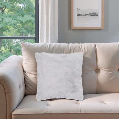  - Grey Rabbit Faux Fur Effect Indoor Cushion(L)43Cm X (W)43Cm
