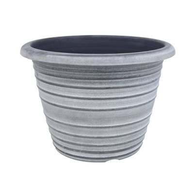  - 33Cm Pot Olympia Stout Round Grey With White Wash Round Plastic Flower Garden