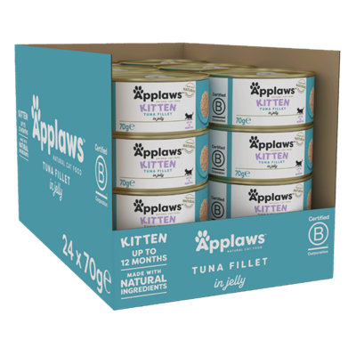 24 X 70G Applaws Natural Wet Kitten Food Tins Tuna Fillet  In Jelly