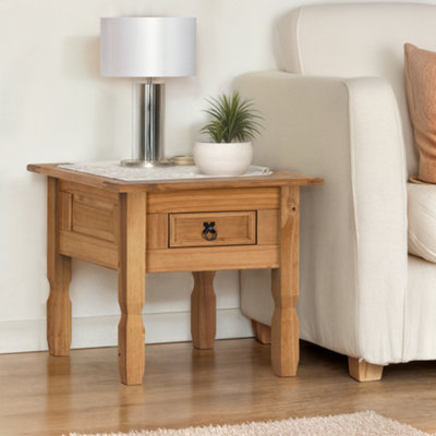 B&Q -  Corona 1 Drawer Lamp Table Coffee End Unit Solid Wood Pine With Mexican Styling Wooden
