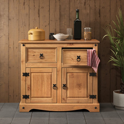 Mercers Furniture Corona 2 Door 2 Drawer Sideboard Cupboard Storage Solid Pine With Mexican Styling Grain/Black