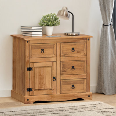 B&Q -  Corona Small 1 Door 4 Drawer Sideboard Cupboard Cabinet Solid Wood Pine Wooden With Mexican Styling