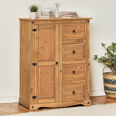 Mercers Furniture Corona Tallboy Wardrobe With Drawers Solid Pine Bedroom Furniture - Image 4