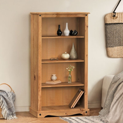 Mercers Furniture Grain/Black Corona Bookcase 3 Shelf Display Solid Pine With Mexican Styling Medium