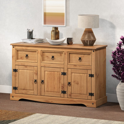 Mercers Furniture Corona 3 Door 3 Drawer Sideboard Solid Wood Pine With Mexican Styling Wooden from B&Q