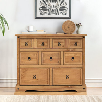 B&Q -  Corona 9 Drawer Merchants Chest Sideboard 4+3+2 Drawers Solid Wood Pine Wooden With Mexican Styling