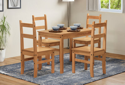 Mercers Furniture Corona Budget Dining Set Table & 4 Chairs Solid Wood Pine Wooden Small Kitchen Mexican Styling from B&Q