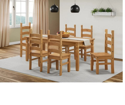 Mercers Furniture Corona 6'0" Table & 6 Chairs Dining Set Solid Pine With Mexican Styling Grain/Black