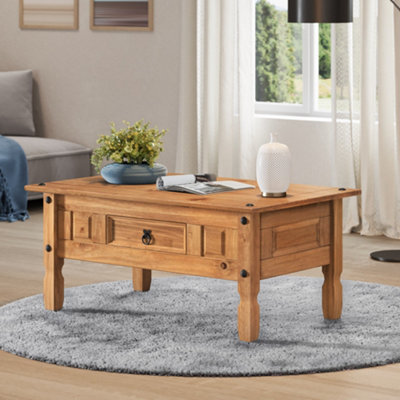 Mercers Furniture Corona Coffee Table 1 Drawer Solid Pine With Mexican Styling Grain/Black