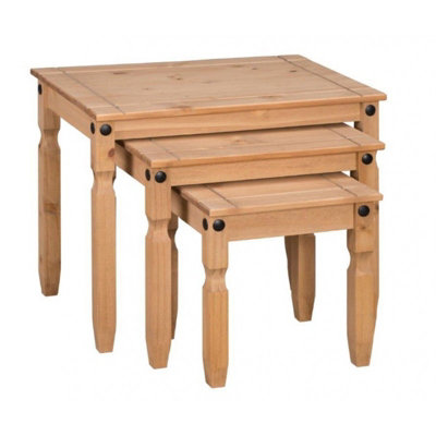 B&Q -  Corona Nest Of 3 Tables Large Side End Occasional Tables Solid Wood Pine Wooden With Mexican Styling