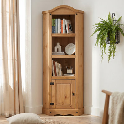 B&Q -  Corona Corner Display Unit 1 Door Bookcase Solid Wood Pine Wooden Cupboard Cabinet With Mexican Styling