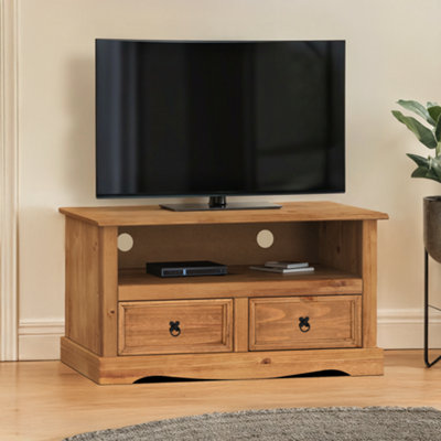 Mercers Furniture Corona 91cm Wide Solid Pine TV Unit - Brown - 2 Drawers - Image 4