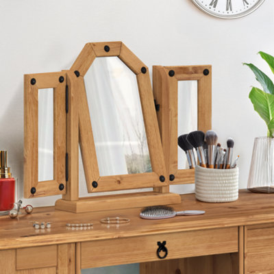 Mercers Furniture Corona Triple Dressing Table Mirror Adjustable Solid Pine With Mexican Styling Grain/Black