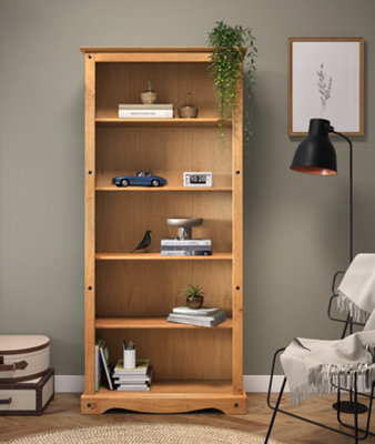 Mercers Furniture Grain/Black Corona Bookcase Tall Display Unit Solid Pine With Mexican Styling Large