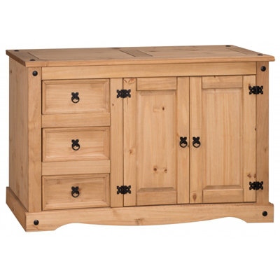Mercers Furniture Corona 2 Door 3 Drawer Low Sideboard Solid Wood Pine Wooden - Antique Wax - Image 4