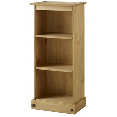 Mercers Furniture Corona Low Narrow Bookcase Display Storage Solid Pine With Mexican Styling Grain/Black