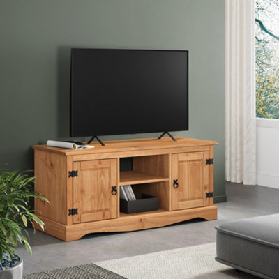 Mercers Furniture Corona 2 Door Flat Screen Media Tv Unit Solid Pine With Mexican Styling Grain/Black