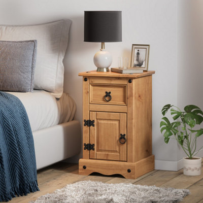Mercers Furniture Corona Narrow Pot Cupboard 1 Door 1 Drawer Bedside Cabinet Table - Solid Pine - Brown - Mexican Styling - Image 4