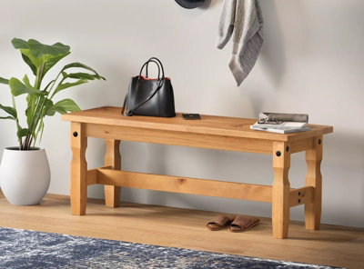 Mercers Furniture Corona 4'0" Dining Bench Long Seating Chair Solid Pine With Mexican Styling Grain/Black
