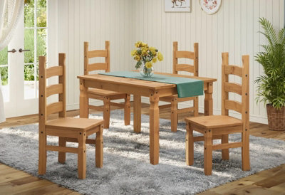 Mercers Furniture Corona 4'0" Dining Table & 4 Chairs Dining Set Solid Pine With Mexican Styling Grain/Black
