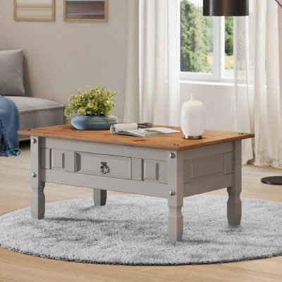 B&Q -  Corona Grey Painted Wax Coffee Table 1 Drawer Solid Wood Pine Wooden With Mexican Styling