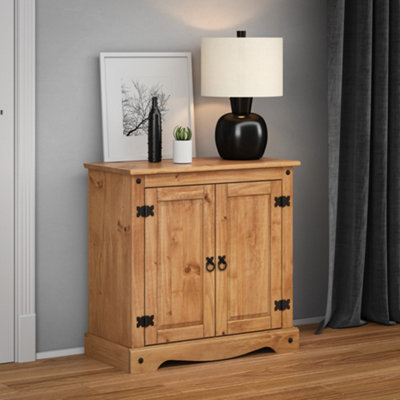 Mercers Furniture Corona 2 Door Cupboard Sideboard Solid Pine With Mexican Styling Grain/Black