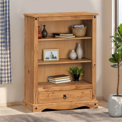 B&Q -  Corona 1 Drawer Bookcase Display Storage Solid Wood Pine Wooden Shelves Shelving With Mexican Styling