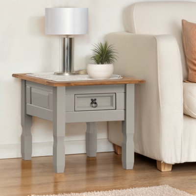 B&Q -  Corona Grey Wax 1 Drawer Lamp Table Small Coffee Side End Unit Solid Wood Pine Wooden With Mexican Styling