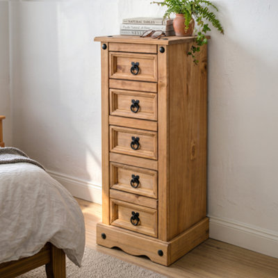 Mercers Furniture Corona Narrow 5 Drawer Bedside Cabinet Grain/Black