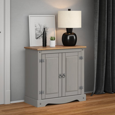Mercers Furniture Corona Wax 2 Door Cupboard Sideboard Solid Pine With Mexican Styling Grey
