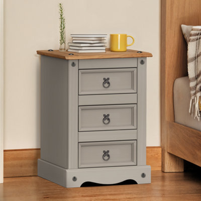 Mercers Furniture Corona Medium 3 Drawer Bedside Cabinet Solid Wood Pine Wooden - Grey - Image 4