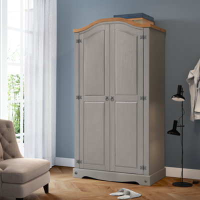 Mercers Furniture Corona Wax 2 Door Arch Top Wardrobe Solid Pine With Mexican Styling Grey