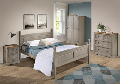 Mercers Furniture Corona Grey Wax 4'6" High End Double Bed Frame Solid Pine With Mexican Styling from B&Q