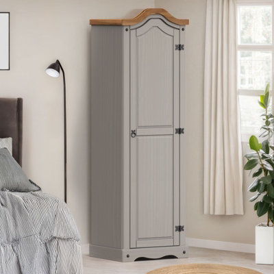 Mercers Furniture Corona Wax 1 Door Wardrobe Solid Pine With Mexican Styling Grey