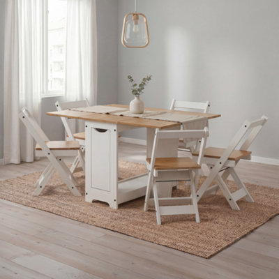 B&Q -  Corona White Wax Butterfly Dining Set Table And 4 Chairs Drop Leaf Folding Solid Wood Pine Wooden Mexican