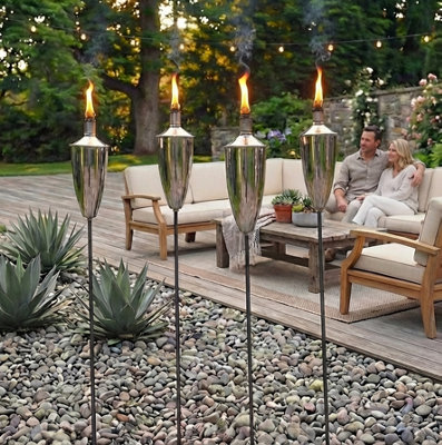 Za Za Homes Silver Garden Oil Flame Torches Set Of 4 from B&Q