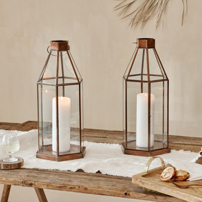 Tall Brass Candle Lantern -Antique Metal LanternChristmas Lighting from B&Q