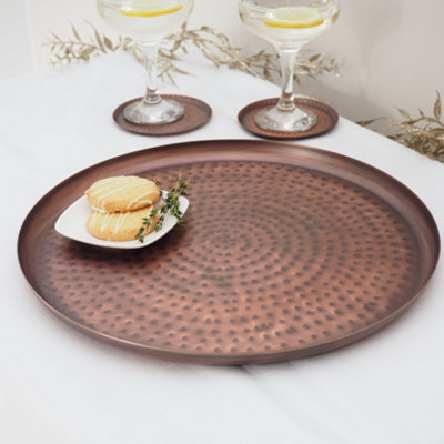 Antique Copper Tray RoundHand Hammered Metal Serving TrayCoffee Serving Tray from B&Q