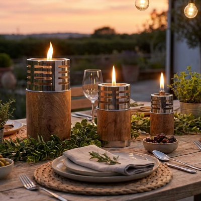 Garden Oil Lamp WoodGarden Fire BowlOutdoor Table Lighting Citronella Torch-  Patio Lighting