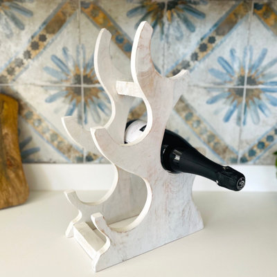 Wooden Wine Rack 4 BottleFree Standing Whitewash Wine Holder Decorative Wine Rack