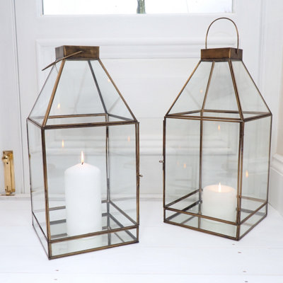 Antique Brass Candle LanternBrass Hurricane Lantern TallWedding Table Centrepiece Lighting from B&Q