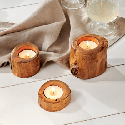 Rustic Tealight Holder Set Of 3Decorative Tealight HoldersWooden Candle Holders from B&Q