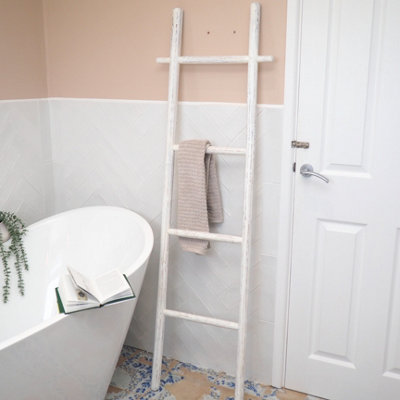Whitewashed Wooden Towel Ladder Teak Wood from B&Q