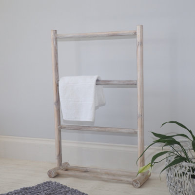Free Standing Wooden Towel Rack Whitewash Clothes AirerBathroom Towel LadderBedroom Clothes Rail
