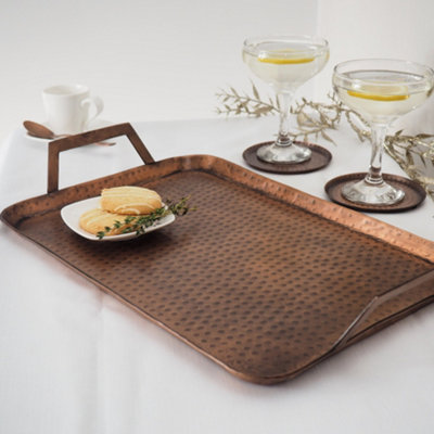 Antique Copper Serving Tray With Handles from B&Q