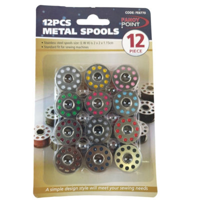 Maestro craft 12 X Metal Sewing Spools Bobbins With Coloured  Threads Reels Red Black White