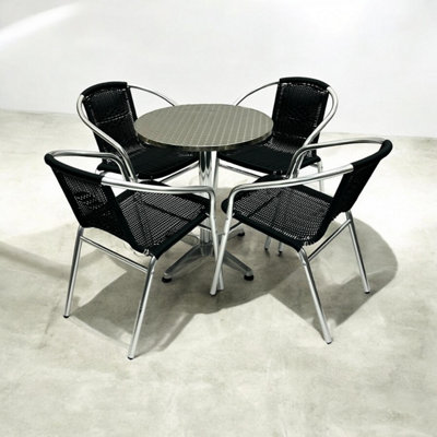 Black Rattan Garden Set Round Pedestal Table & 4 Chair Set Be Furniture from B&Q