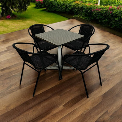 Black Garden Patio SetsSquare Pedestal Table & 4 Rattan Steel Chairs Be Furniture from B&Q