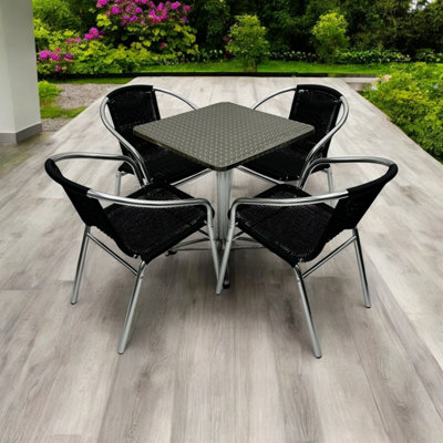 Rattan & Aluminium Garden SetSquare Pedestal Table & 4 Black Rattan Chairs Be Furniture from B&Q
