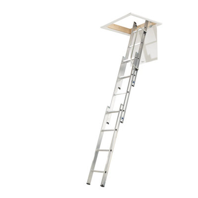 Werner 3-Section Aluminium Loft Ladder & Handrail 2.13M-3M from B&Q